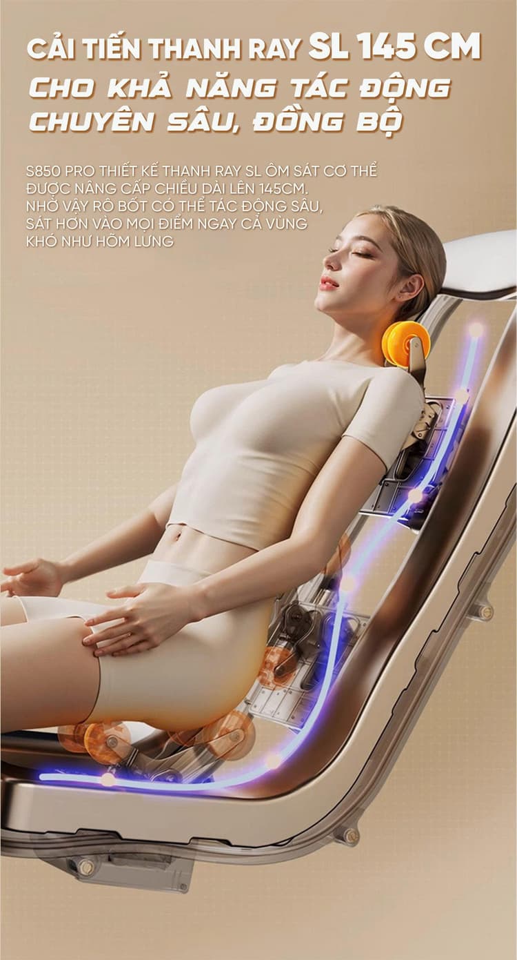 Ghế massage cao cấp Queen Crown S850 Pro - Thanh ray 145cm