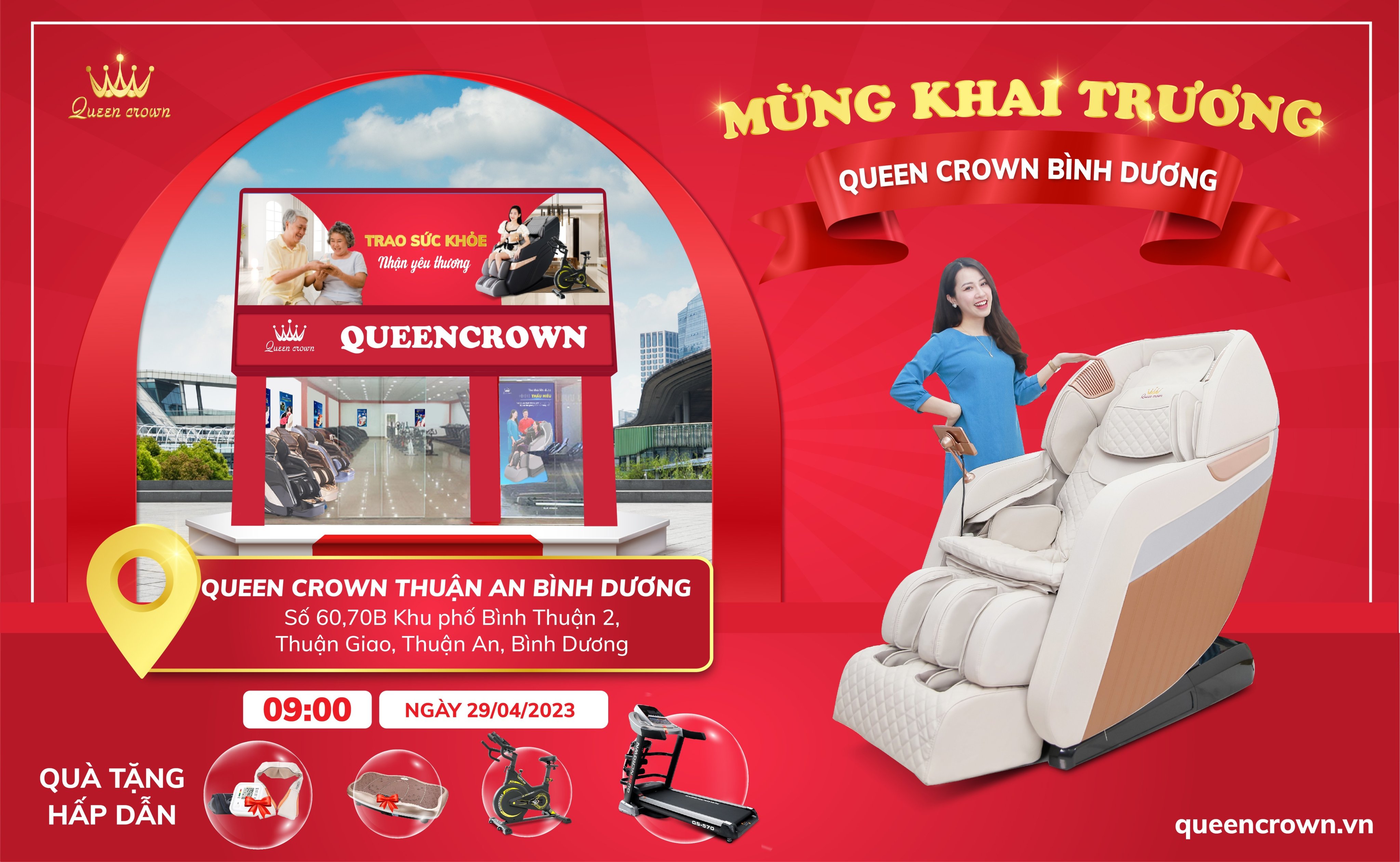 Tưng bừng khai trương showroom ghế massage Queen Crown Thuận An - Khuyến mại ngập tràn