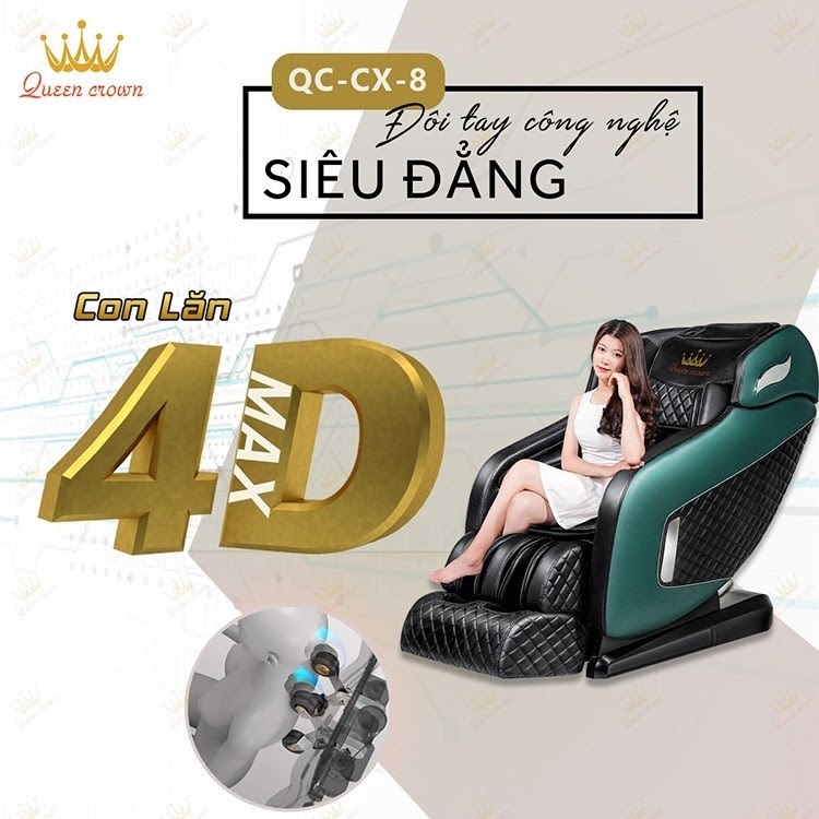 Công nghệ massage 4D siêu đỉnh của ghế massage Queen Crown QC CX8