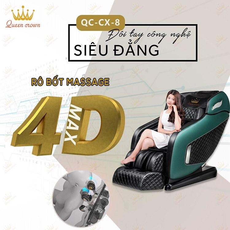 Ghế massage Queen Crown QC CX8 ứng dụng công nghệ massage 4D hiện đại