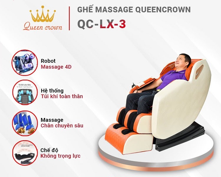 Queen Crown QC LX3 được tích hợp đầy đủ công nghệ massage hiện đại