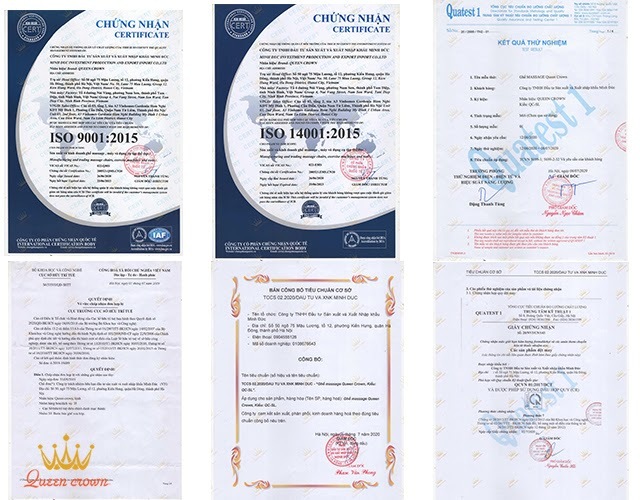 Ghế massage nhập khẩu Queen Crown có đầy đủ chứng nhận chất lượng