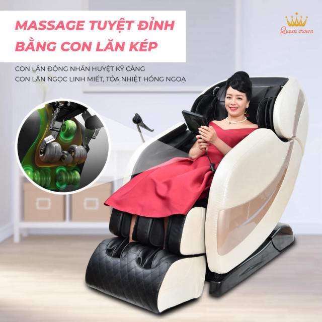 Ghế massage Queen Crown QC CX7 Plus tích hợp con lăn kép giúp massage hiệu quả