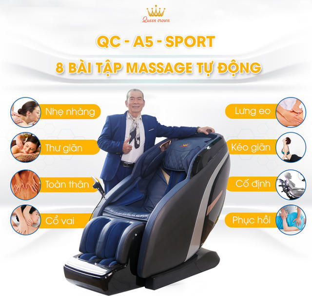 Ghế massage Queen Crown QC A5 Sport  thiết lập 8 bài tập tự động