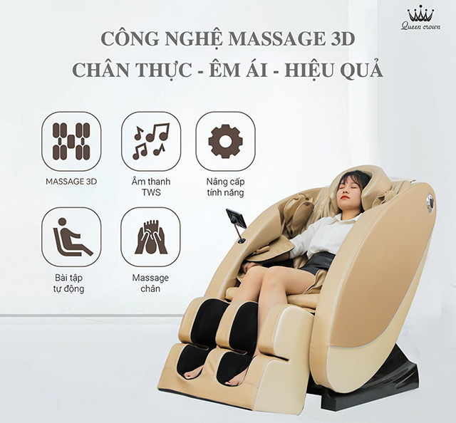 Ghế massage Queen Crown QC 5S ứng dụng công nghệ massage 3D