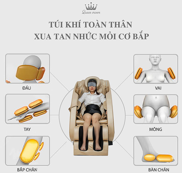 Ghế massage Queen Crown QC 5S trang bị hệ thống túi khí toàn thân