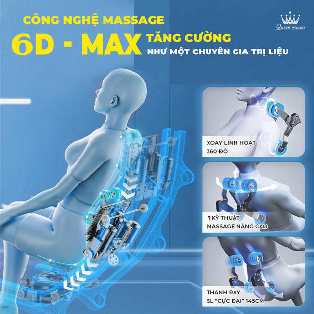 Ghế massage Queen Crown Fantasy X1 ứng dụng công nghệ 6D max tăng cường