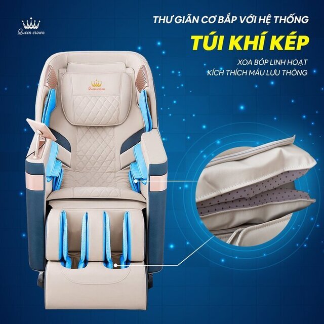 Ghế massage Queen Crown QC CX6 trang bị hệ thống túi khí kép