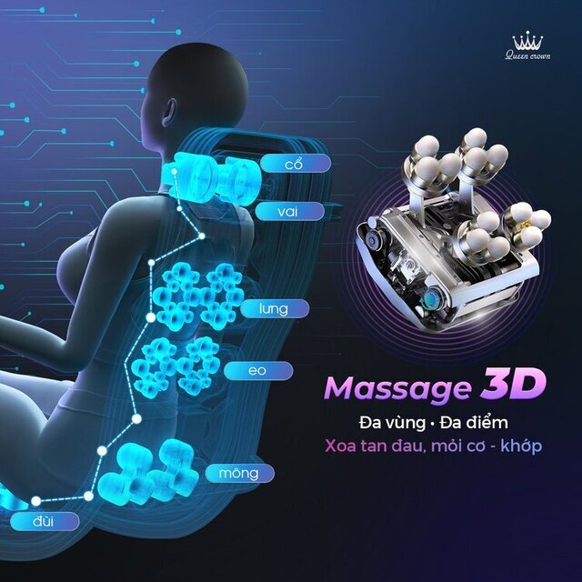 Ghế massage Queen Crown QC V9 Plus trang bị hệ thống con lăn 3D số lượng lớn