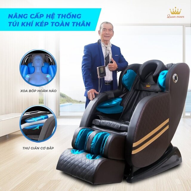 Ghế massage Queen Crown QC V9 Plus được nâng cấp hệ thống túi khí kép