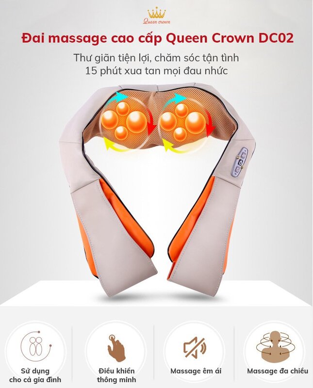 Đai massage cổ, vai, gáy Queen Crown DC02 giúp thư giãn tiện lợi