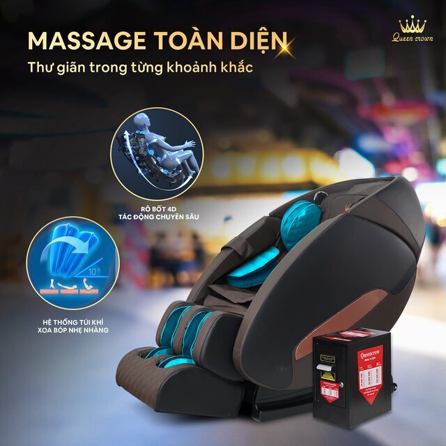 Ghế massage kinh doanh Queen Crown QC KD6 chăm sóc toàn diện cơ thế