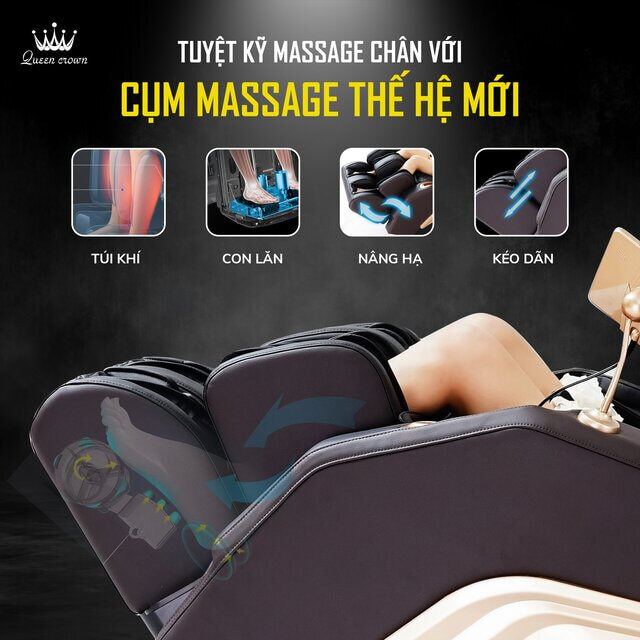 Ghế massage Queen Crown QC A9 Sport trang bị cụm massage chân thế hệ mới