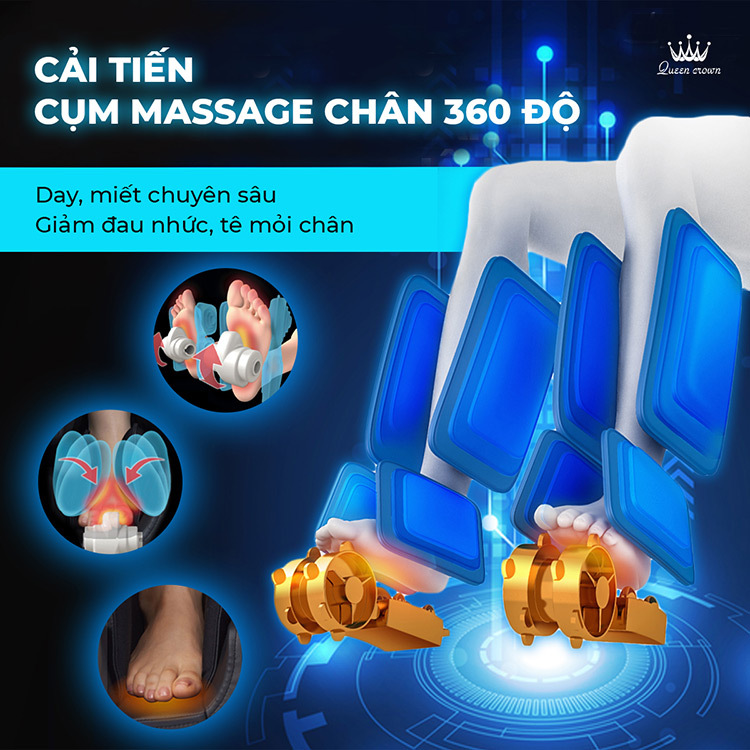 Ghế massage Queen Crown QC CX8 cải tiến cụm massage thế hệ mới