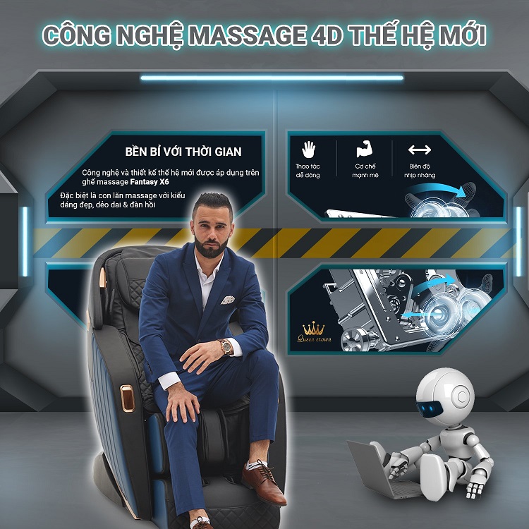 Ghế massage Queen Crown Fantasy X6 16 công nghệ massage công nghệ mới