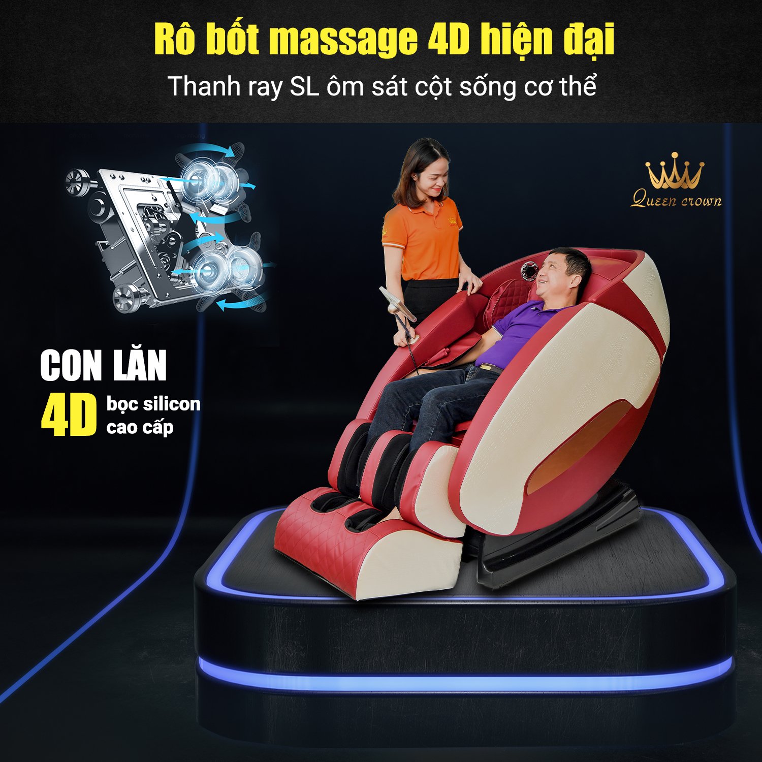 ghế massage Queen Crown QC SL666 trang bị con lăn massage 4D